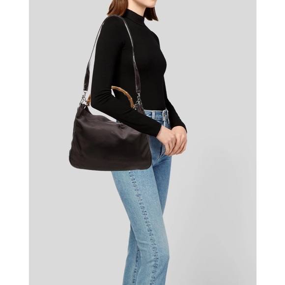 Gucci Handbags - Gucci Bamboo Brown Nylon Shoulder crossbody Bag with unbranded strap